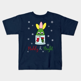 Prickly And Bright - Hybrid Cactus In Christmas Themed Pot Kids T-Shirt